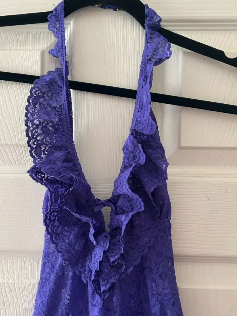Victorias Secret The Lacie Sheer Lace Halter Babydoll Lingerie Purple Size Small